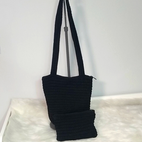 CHARTER CLUB TWO PIECE BLACK CROCHET PURSE / WCASE - Picture 2 of 8